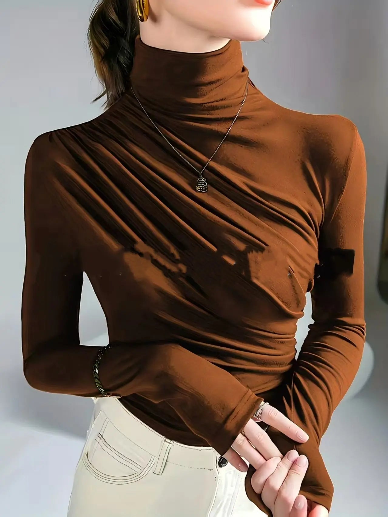 Peplum Top Elegant High Neck Bottoming Shirt ODMPOD