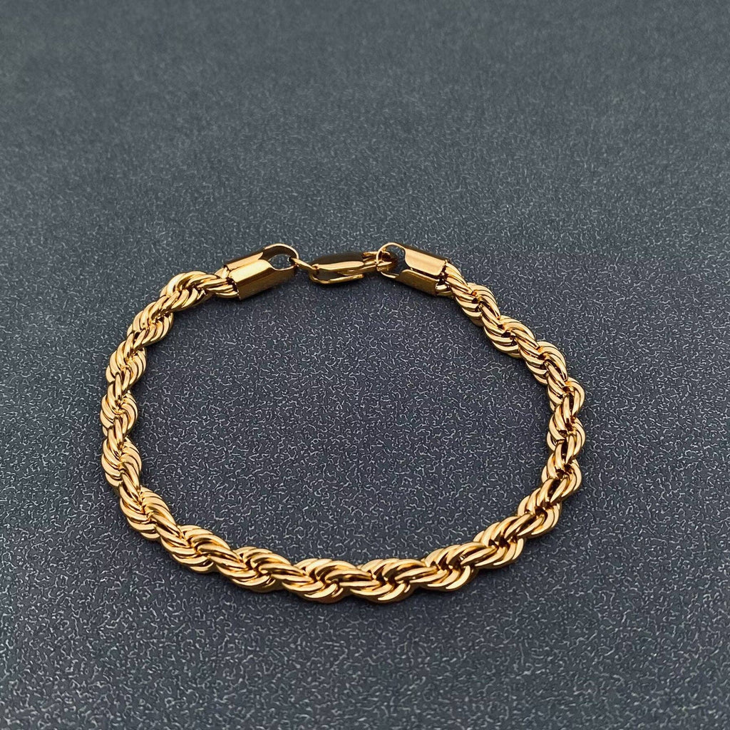 18K Gold-Plated Twist Chain Bracelet Made of 316L Stainless Steel - Hypoallergenic Jewelry by Mio Queena Mio Queena