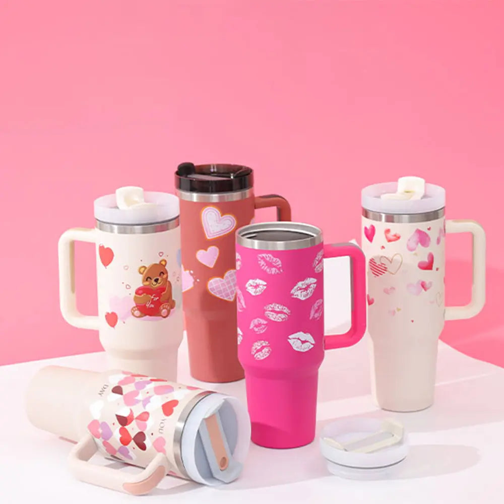 40 Oz Tumbler With Handle Straw Insulated, Stainless Steel Spill Proof Vacuum Coffee Cup Tumbler With Lid Tapered Mug Gifts For Valentine Lover Suitable For Car Gym Office Travel ODMPOD