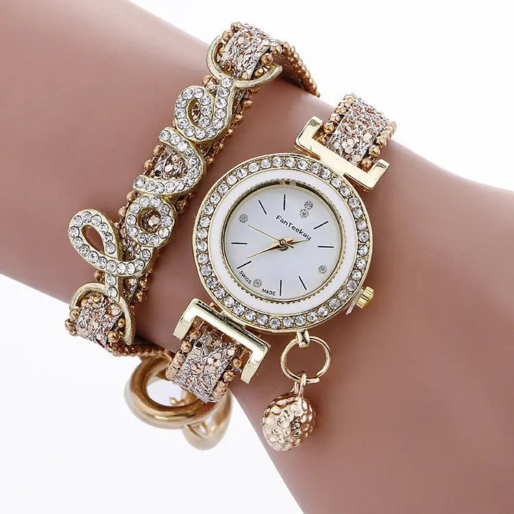 Crystal Leather LOVE Bracelet Womens Watch Eternal Bloom Co