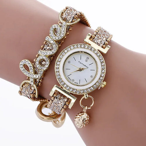 Crystal Leather LOVE Bracelet Womens Watch Eternal Bloom Co