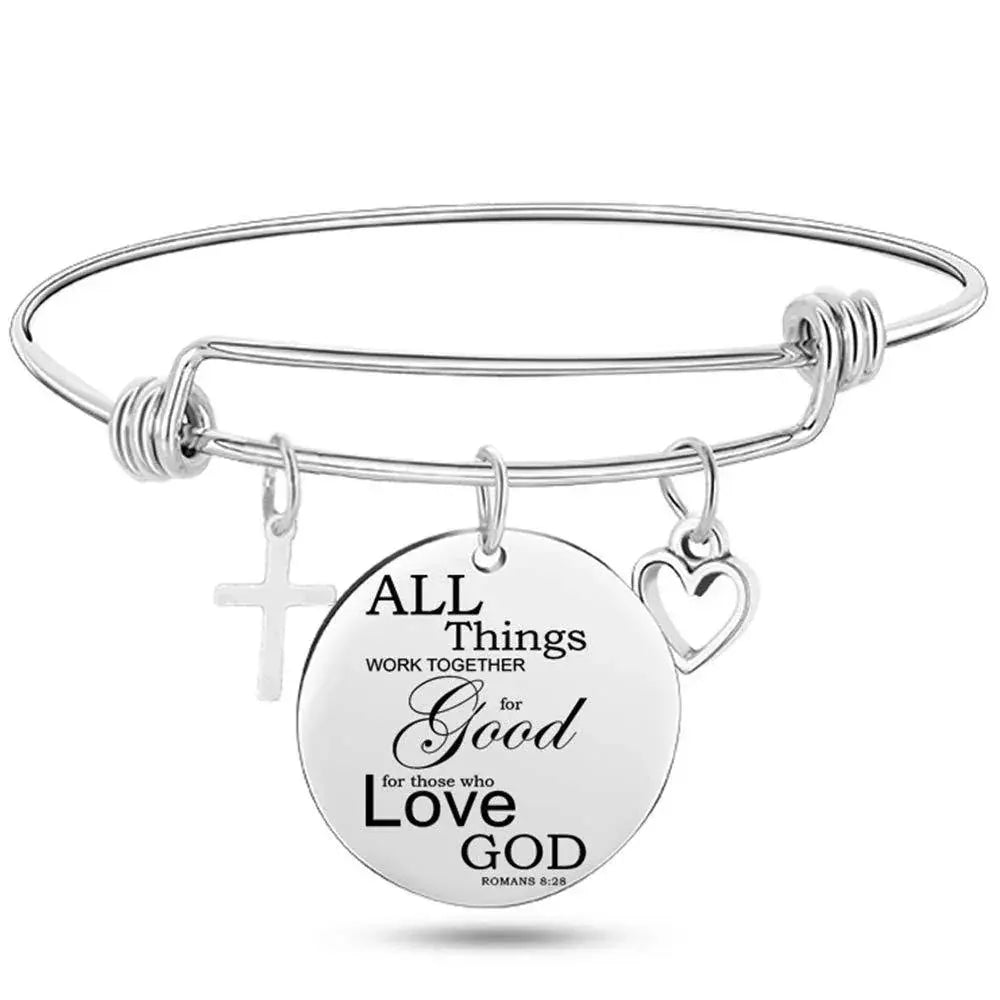 Jesus Christian Bible Scripture Stainless Steel Bangle Bracelet ODMPOD