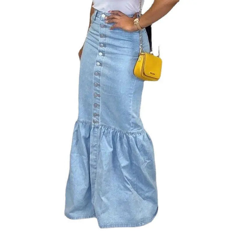 Women's Slim-fit Peplum Patchwork Denim Skirt ODMPOD