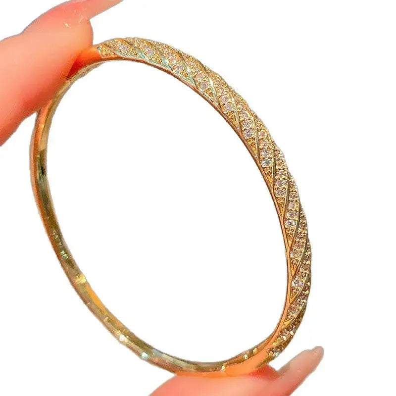 Diamond-encrusted Rhombus Bangle Smooth Surface Crisscross Design ODMPOD