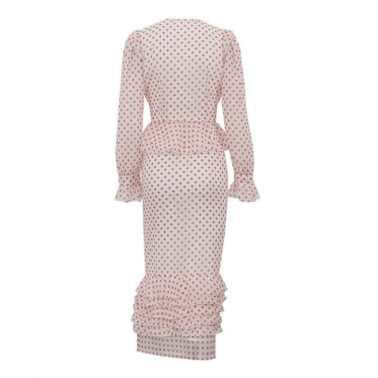 Cross Print Two-Piece Peplum Set ODMPOD