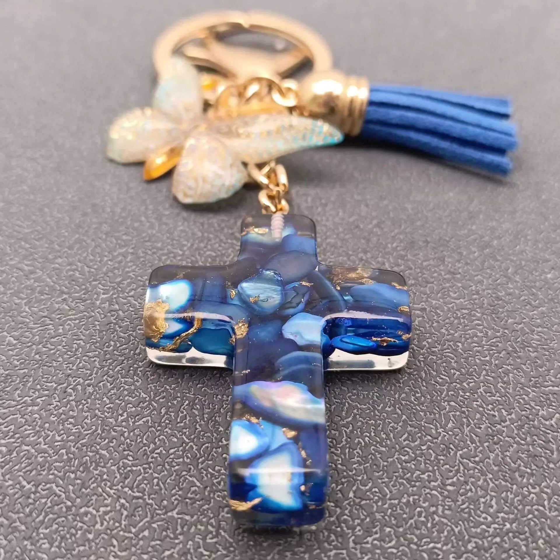 Resin Cross Butterfly Charm Tassel Keychain Bag Ornaments Mio Queena