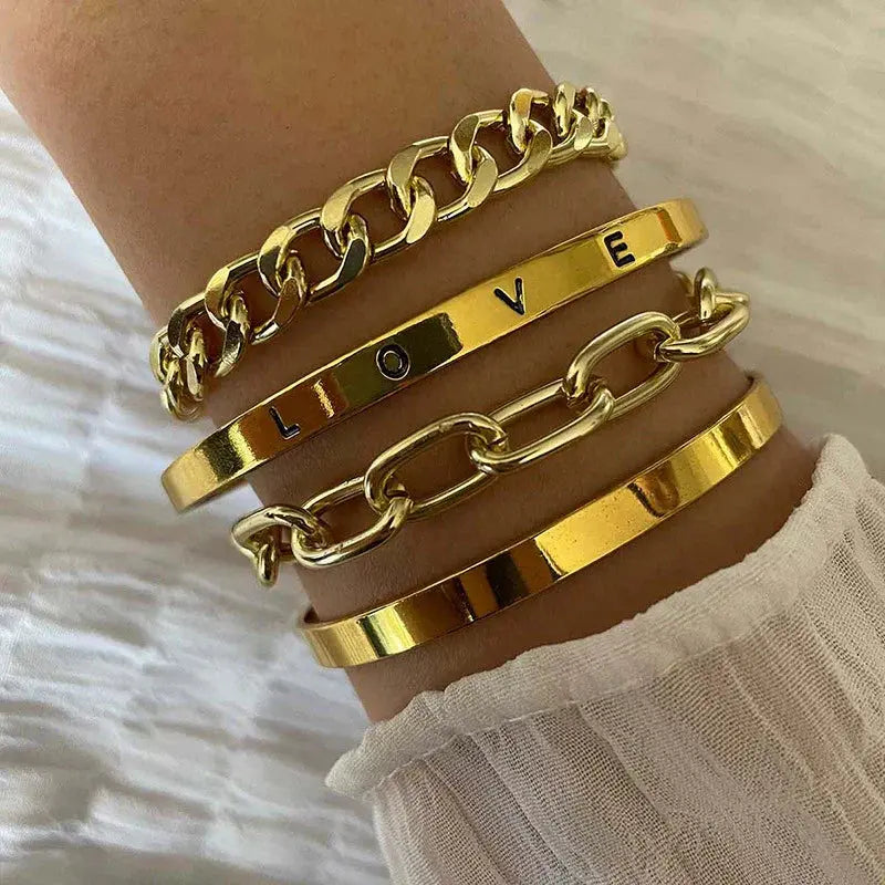 Open Bangle And Glossy Letter Bracelet Set ODMPOD