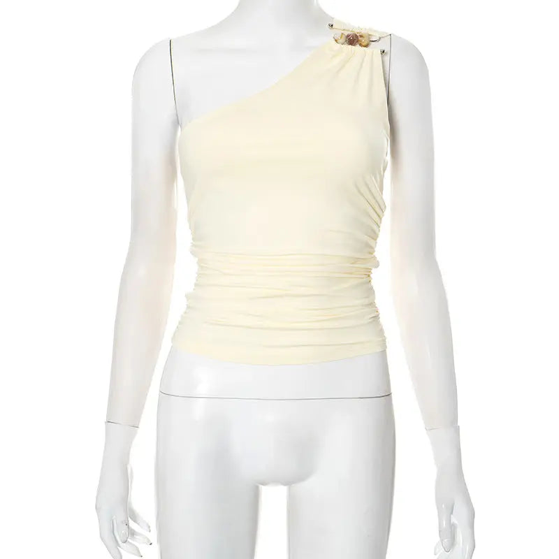 Women's One-shoulder Cropped Tank Top Top ODMPOD
