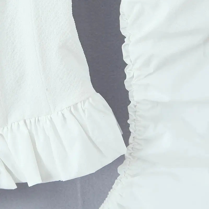 Square Neck Puff Sleeve Corset Peplum Top ODMPOD