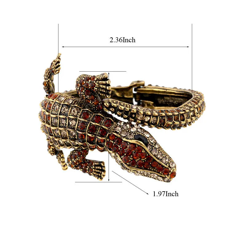 Exaggerated Vintage Alligator Alloy Diamond Cuff Bracelet ODMPOD