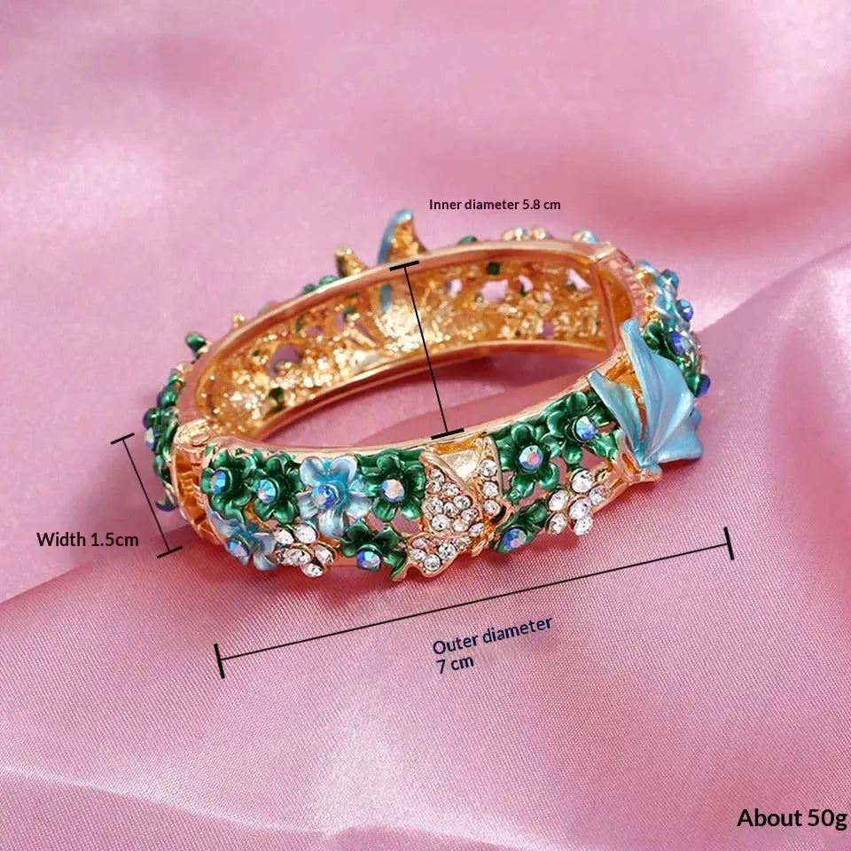 Painted Butterfly And Flower Open Bangle ODMPOD