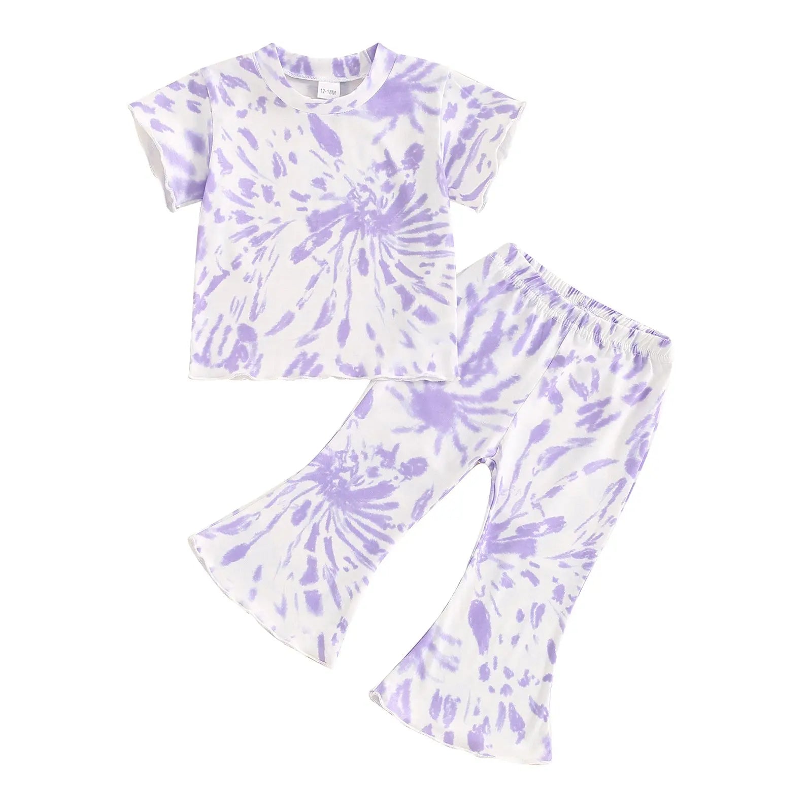 Girls' Tie-dye Peplum Top Bell-bottom Pants Suit ODMPOD