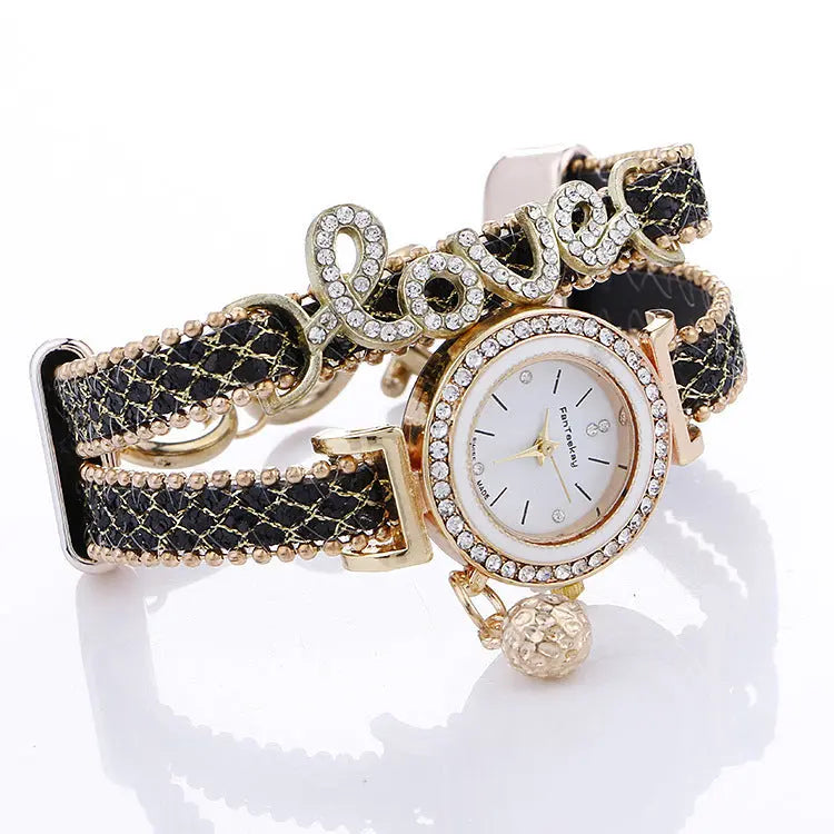 Crystal Leather LOVE Bracelet Womens Watch Eternal Bloom Co