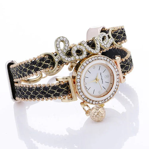 Crystal Leather LOVE Bracelet Womens Watch Eternal Bloom Co