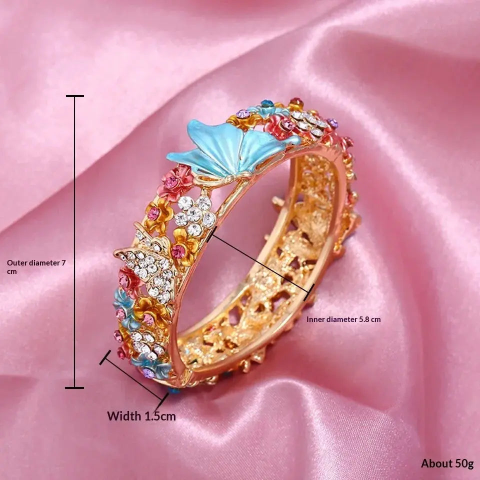 Painted Butterfly And Flower Open Bangle ODMPOD