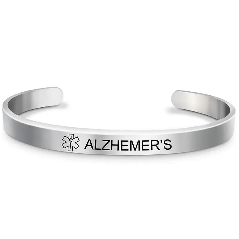 Fashion Silver Plated Medical Alert Cuff Bracelet EPILEPSY Diabetic Allergy Stainless Steel Bangle For Women Men ODMPOD