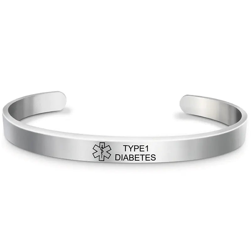 Fashion Silver Plated Medical Alert Cuff Bracelet EPILEPSY Diabetic Allergy Stainless Steel Bangle For Women Men ODMPOD