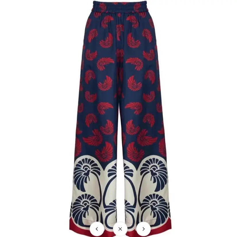 Printed Patchwork Peplum Shirt And Wide-Leg Pants Set ODMPOD