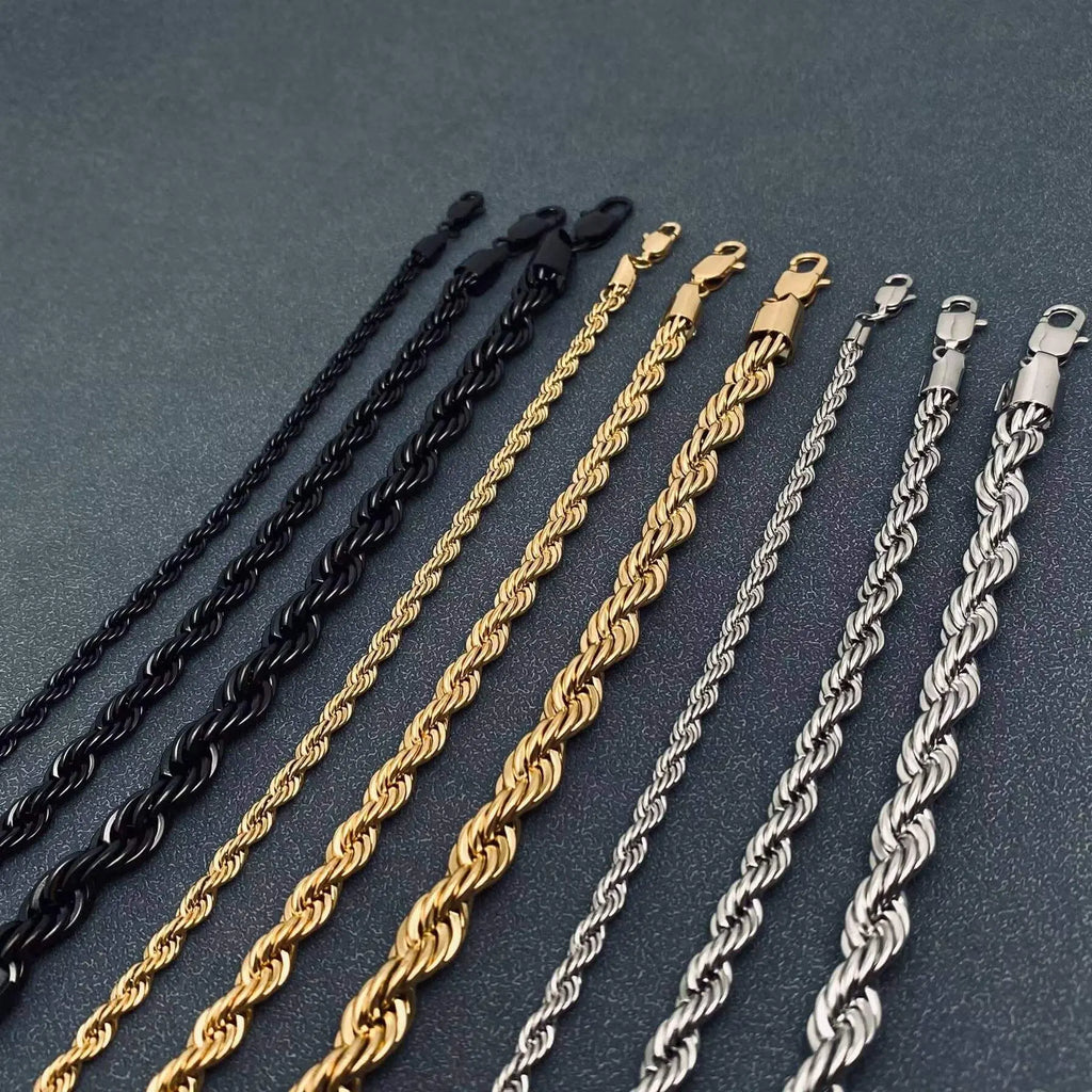 18K Gold-Plated Twist Chain Bracelet Made of 316L Stainless Steel - Hypoallergenic Jewelry by Mio Queena Mio Queena